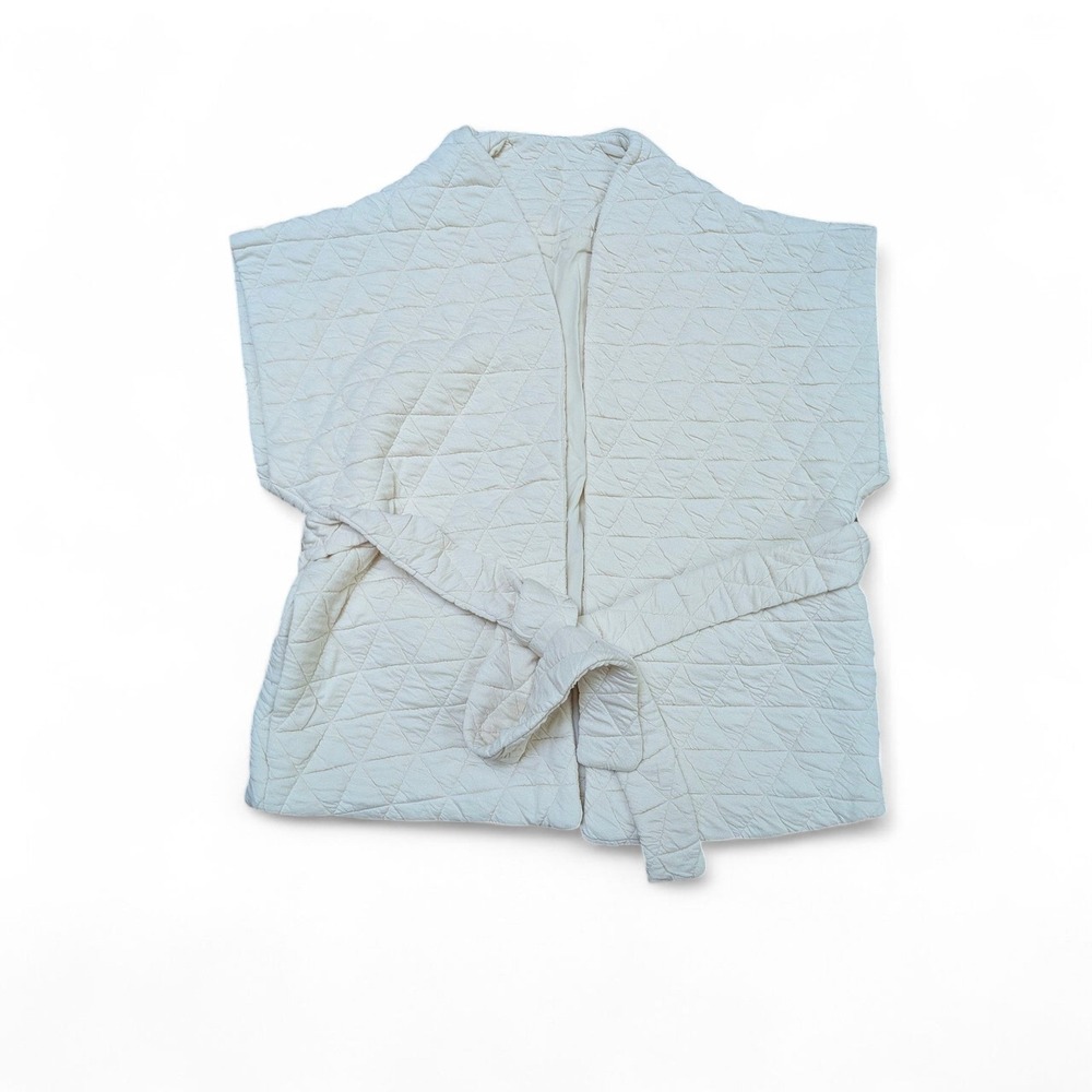 Cicy Bell Quilted Vest Sleeveless Jacket Cream Waist Tie Womens Layering size Lg